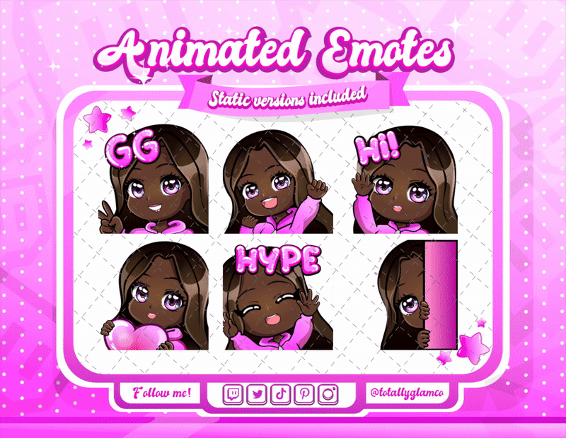 Animated black girl chibi emotes V1
