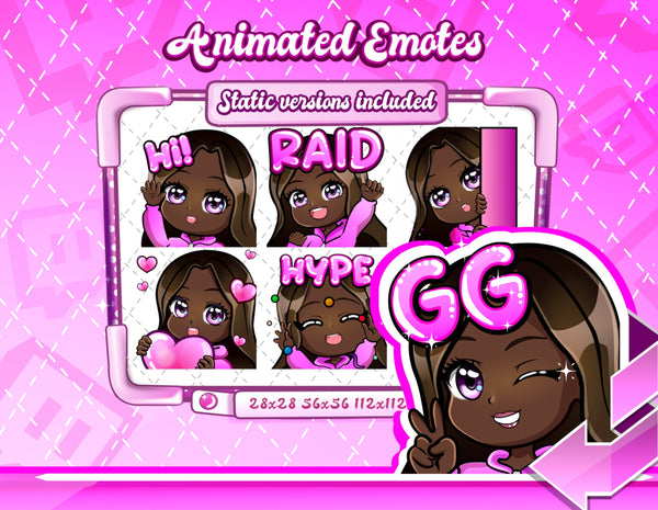 Animated black girl chibi emotes V1