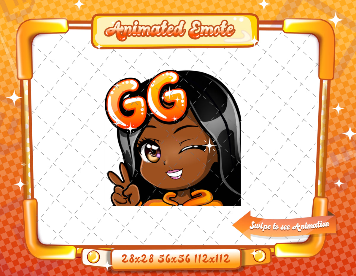 Animated black girl orange chibi glam emotes V1