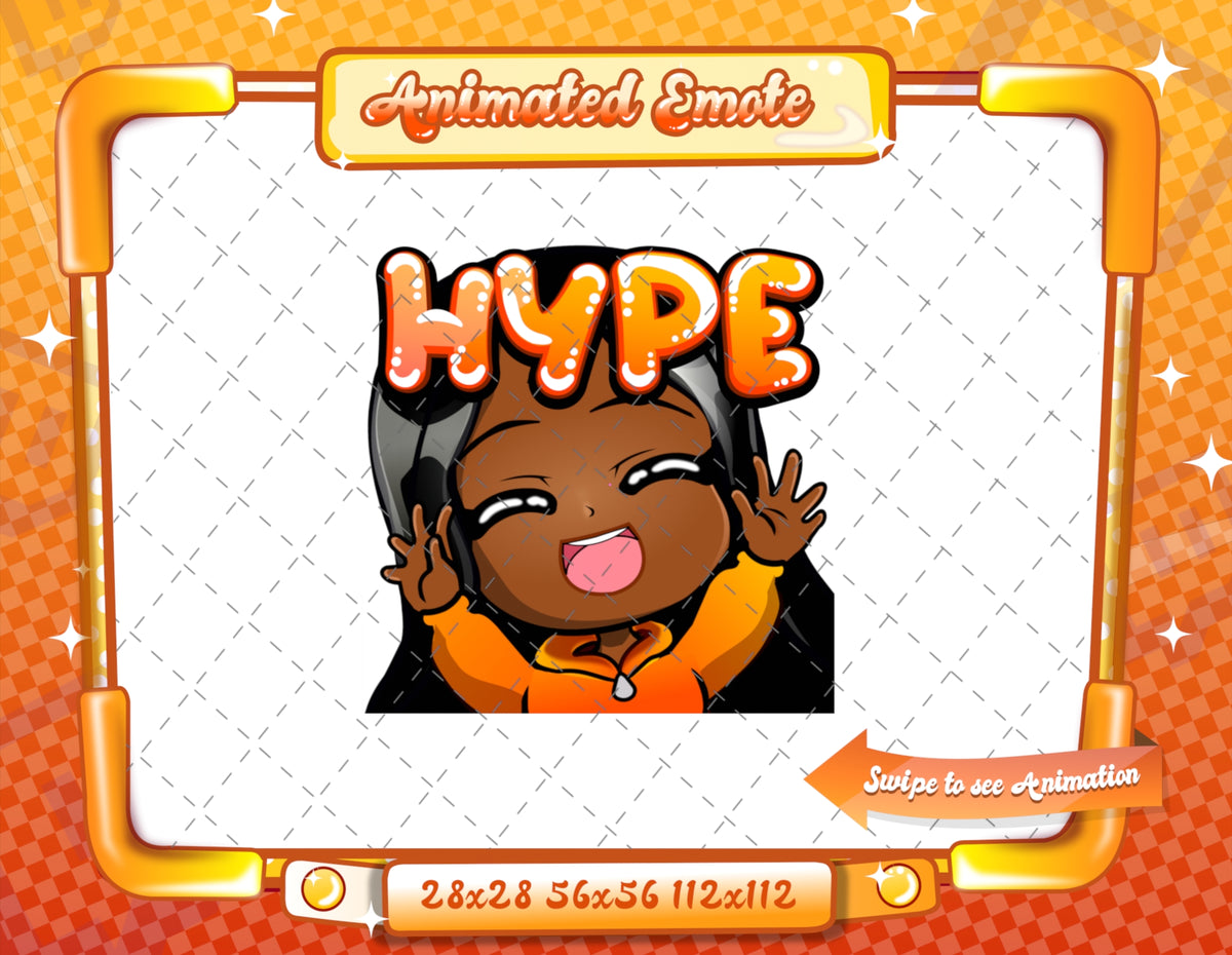 Animated black girl orange chibi glam emotes V1