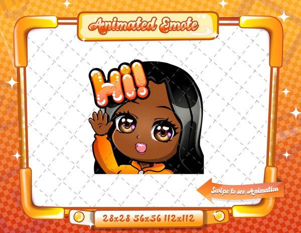 Animated black girl orange chibi glam emotes V1