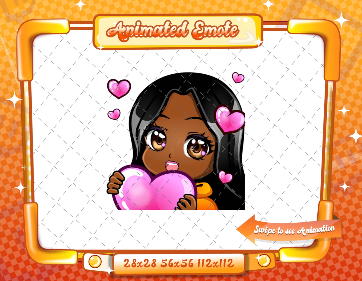 Animated black girl orange chibi glam emotes V1