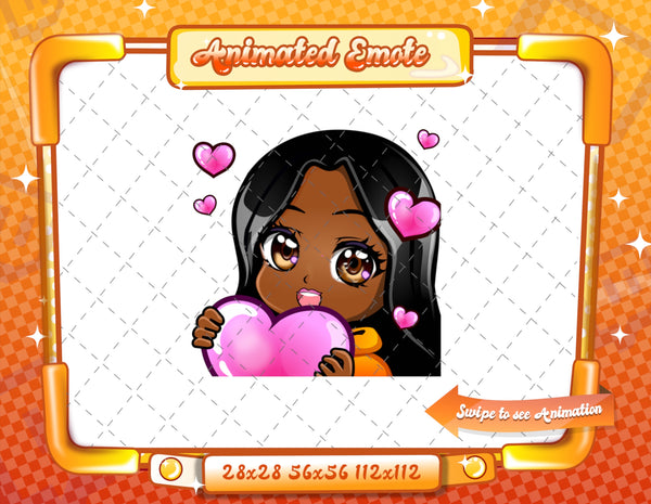 Animated black girl orange chibi glam emotes V1