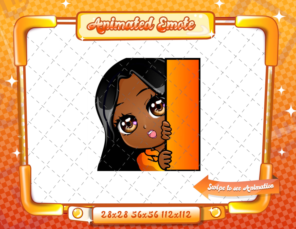 Animated black girl orange chibi glam emotes V1