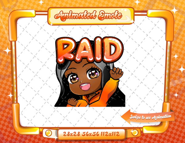 Animated black girl orange chibi glam emotes V1