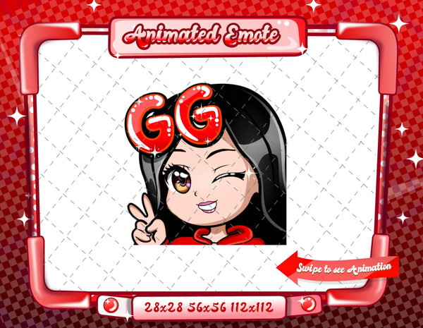 Animated black haired red chibi emotes V1
