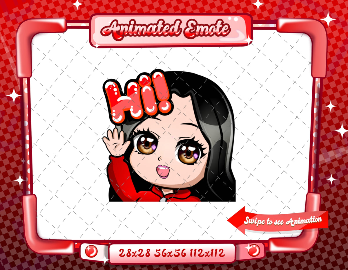 Animated black haired red chibi emotes V1