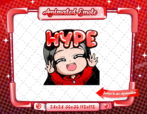 Animated black haired red chibi emotes V1