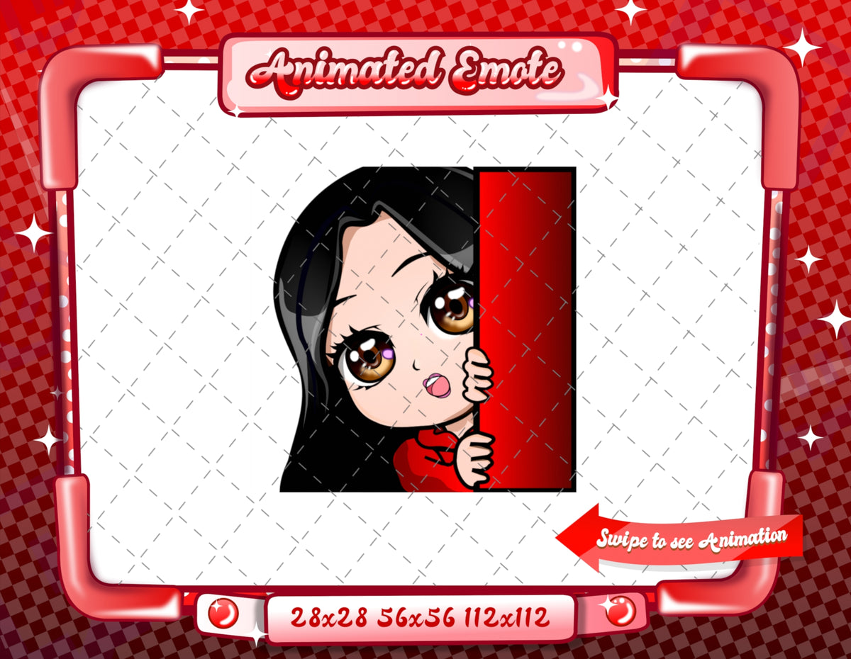 Animated black haired red chibi emotes V1