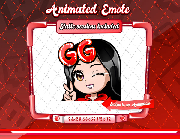 Animated black haired red chibi emotes V1