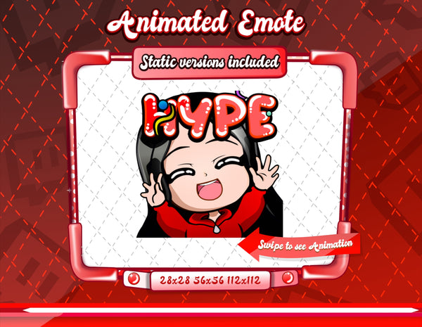 Animated black haired red chibi emotes V1