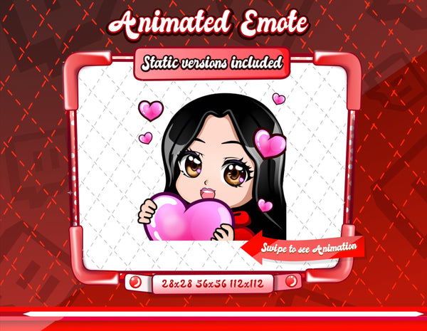 Animated black haired red chibi emotes V1