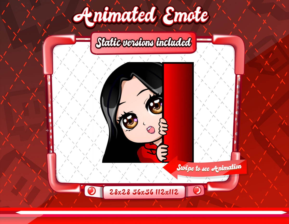 Animated black haired red chibi emotes V1