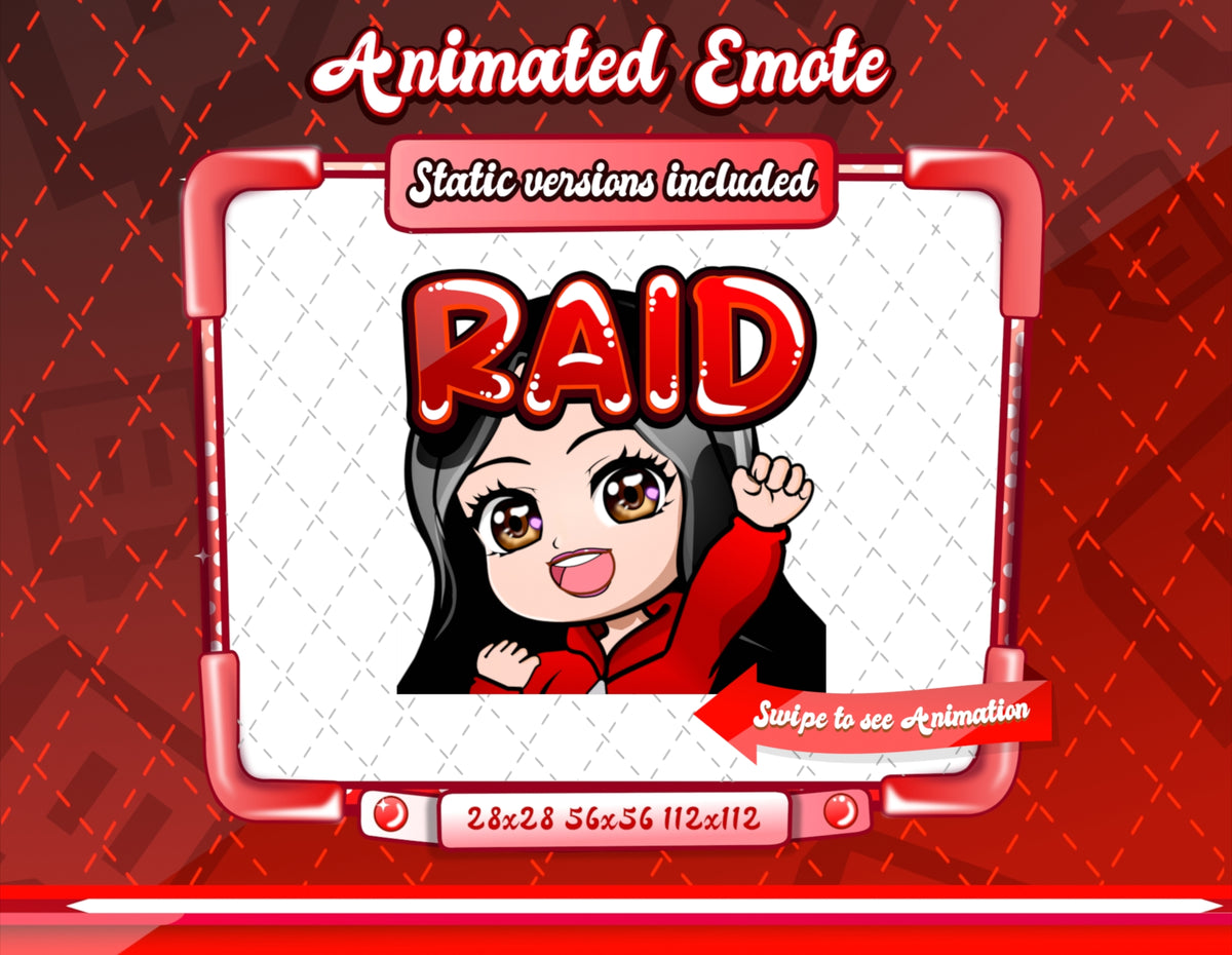 Animated black haired red chibi emotes V1
