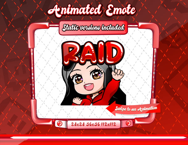 Animated black haired red chibi emotes V1
