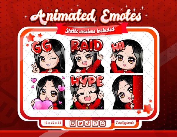 Animated black haired red chibi emotes V1