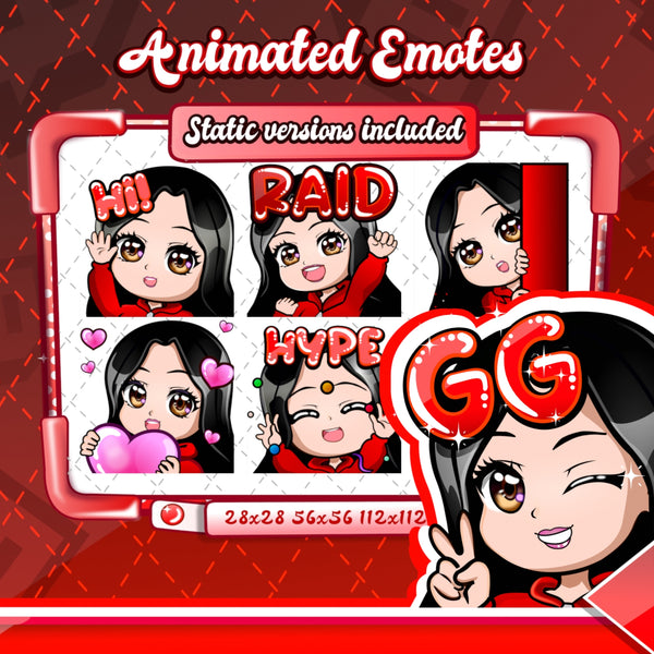 Animated black haired red chibi emotes V1