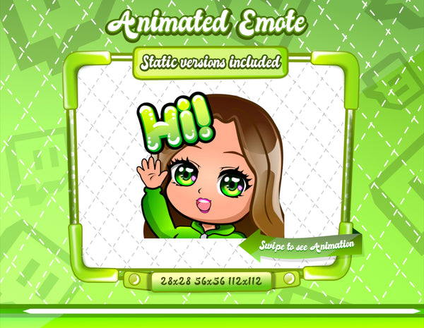 Animated Brown haired green chibi emotes V1