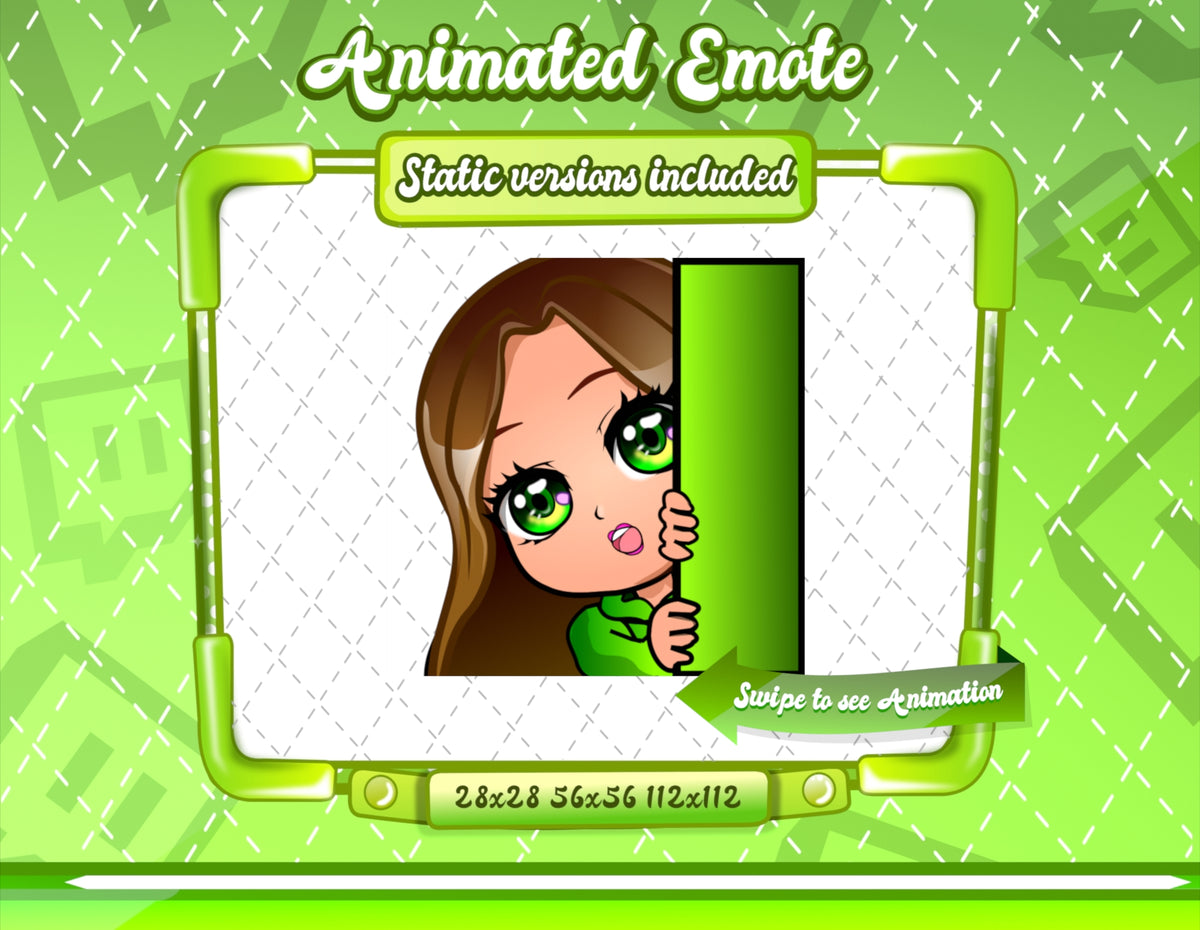 Animated Brown haired green chibi emotes V1