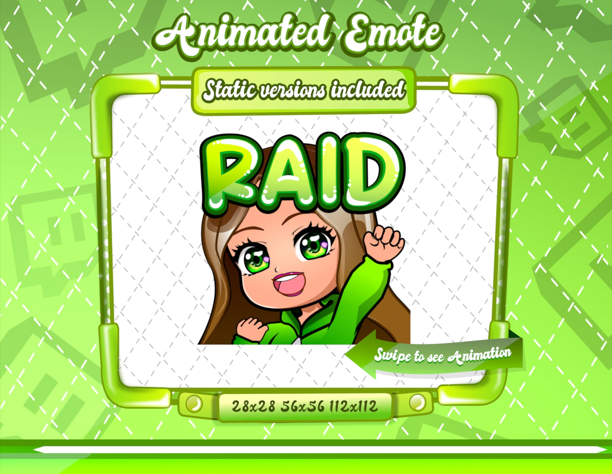 Animated Brown haired green chibi emotes V1