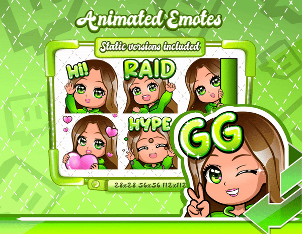 Animated Brown haired green chibi emotes V1