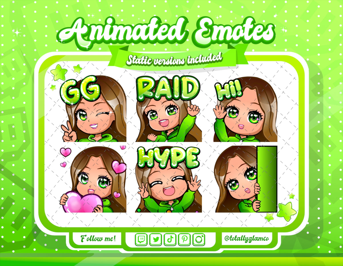 Animated Brown haired green chibi emotes V1