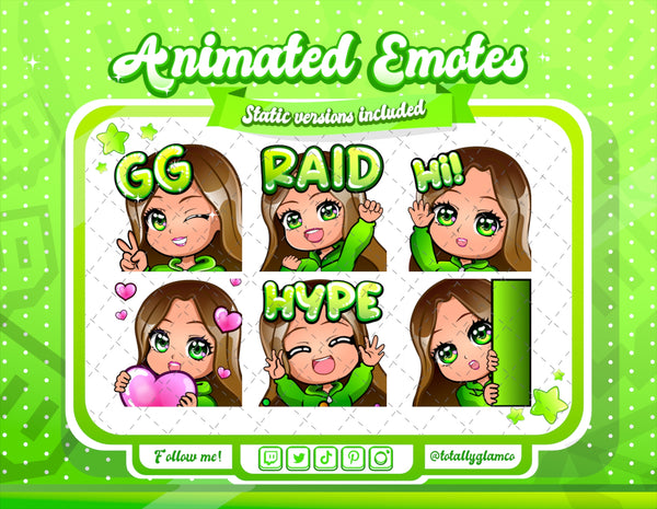 Animated Brown haired green chibi emotes V1