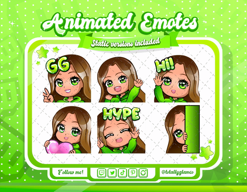 Animated Brown haired green chibi emotes V1