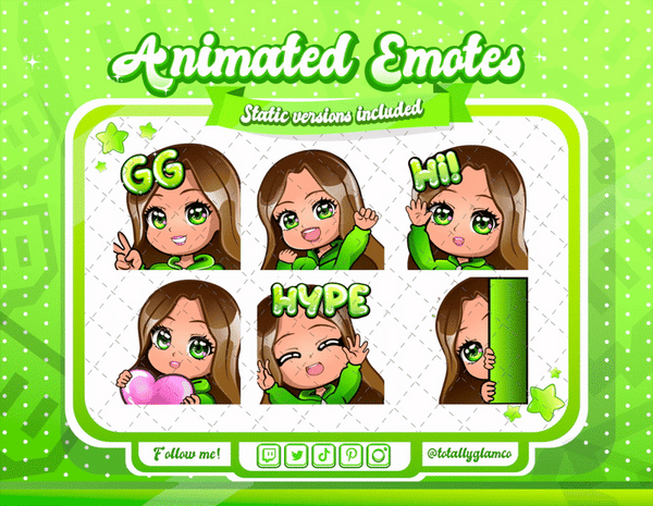 Animated Brown haired green chibi emotes V1