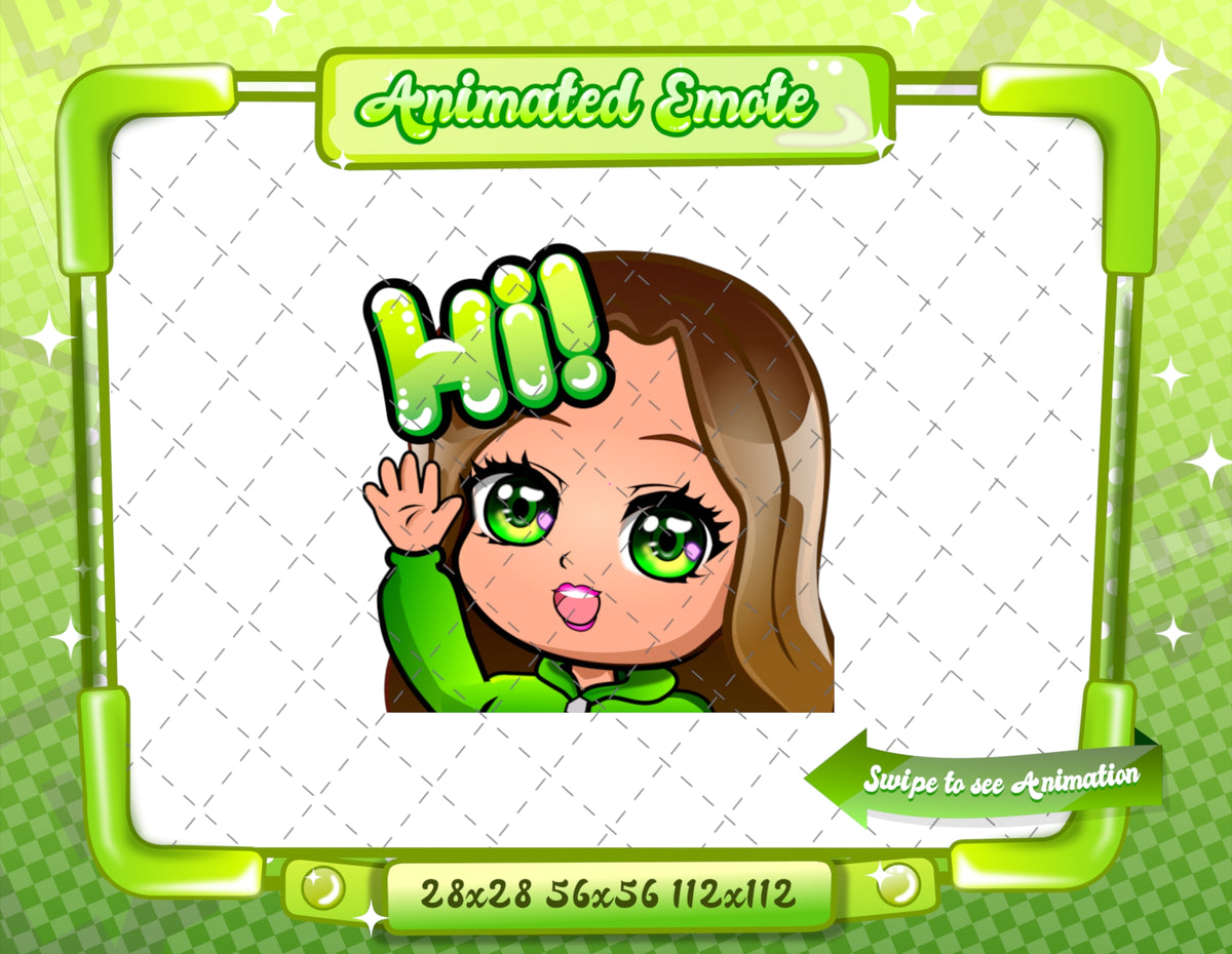 Animated Brown haired green chibi emotes V1