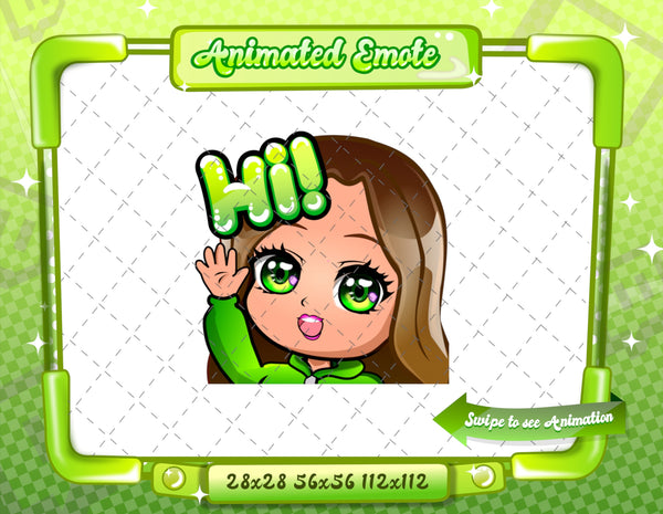 Animated Brown haired green chibi emotes V1