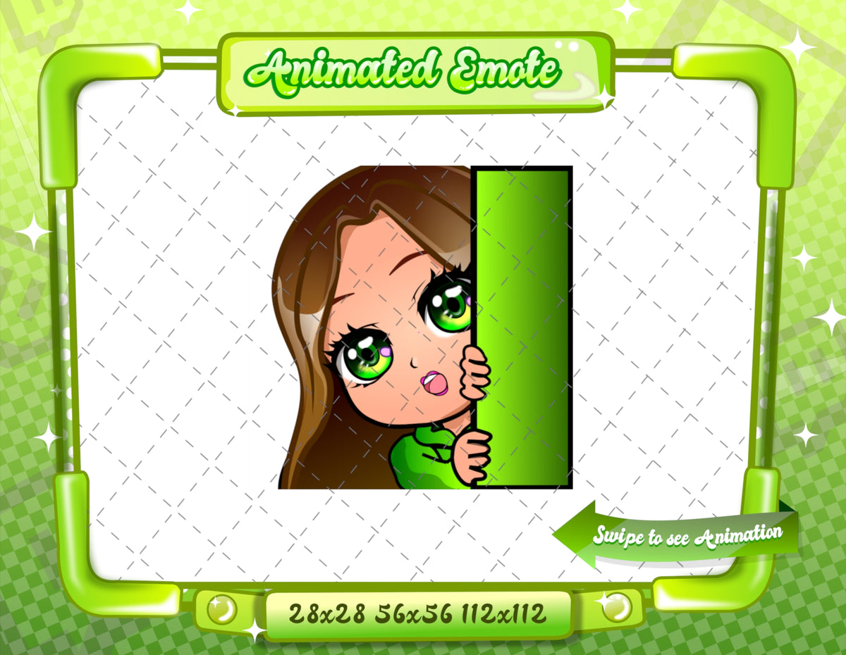 Animated Brown haired green chibi emotes V1