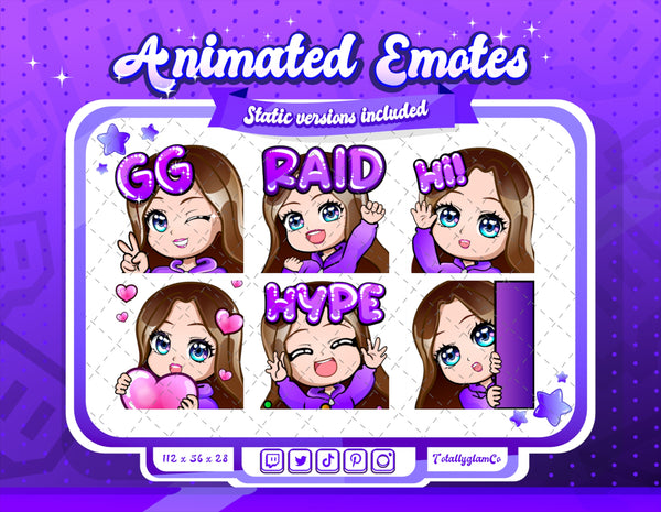 Animated Brown haired purple chibi emotes V1
