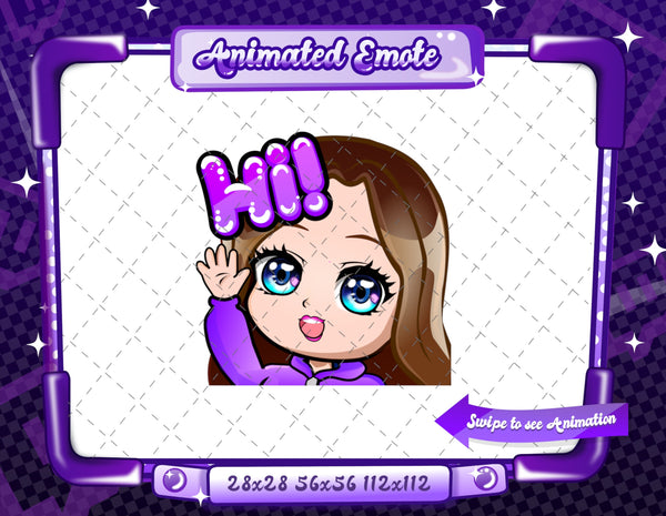 Animated Brown haired purple chibi emotes V1