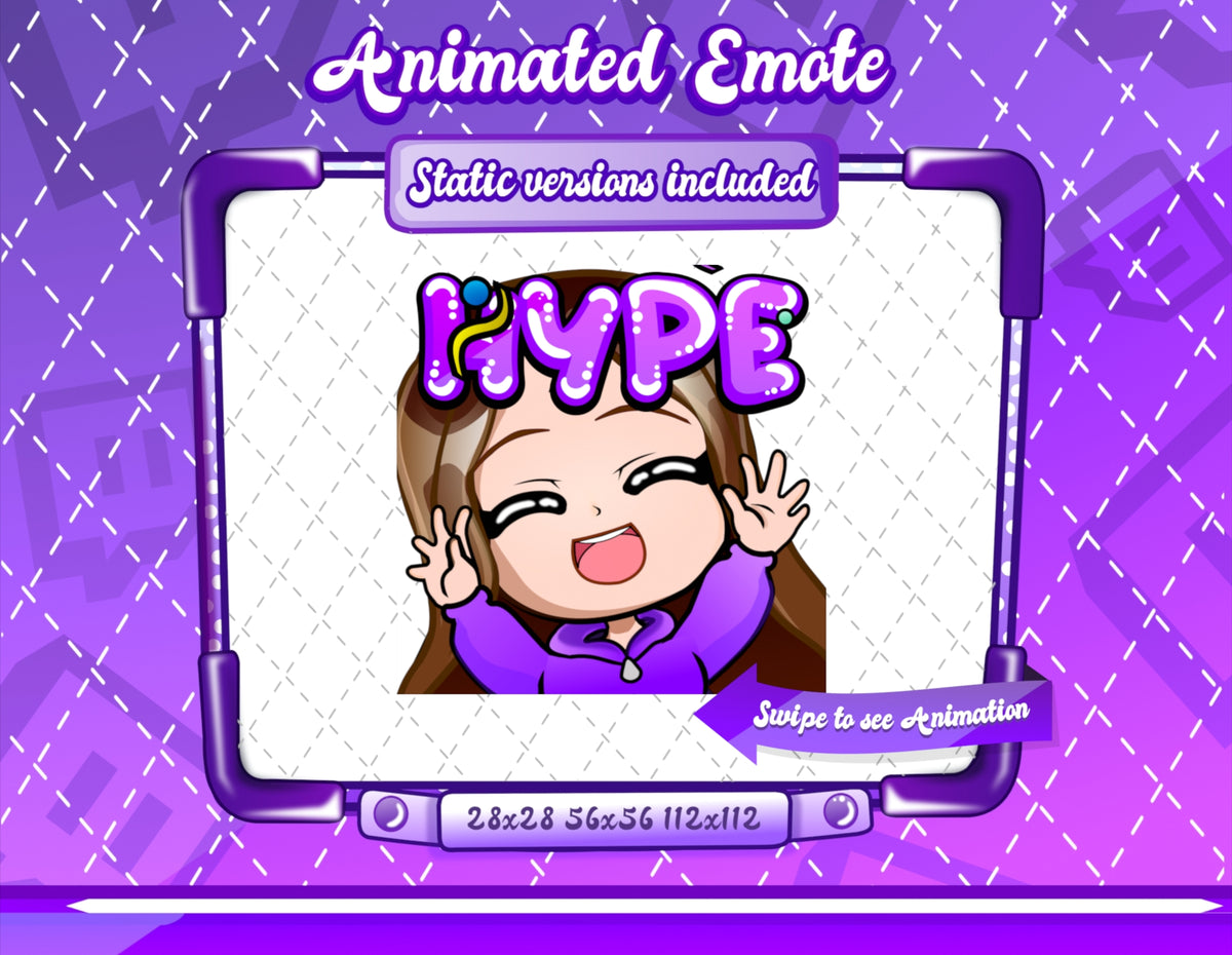 Animated Brown haired purple chibi emotes V1