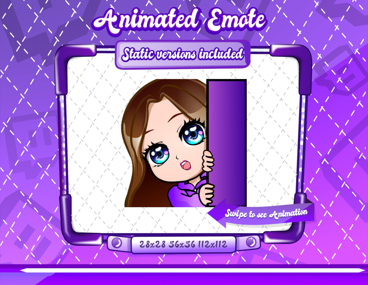 Animated Brown haired purple chibi emotes V1