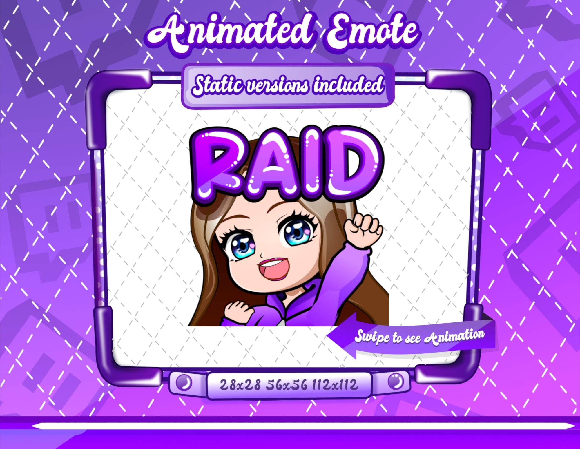 Quincy Purple Hair Anime Girl Anime Emotes Chibi (Instant Download) 