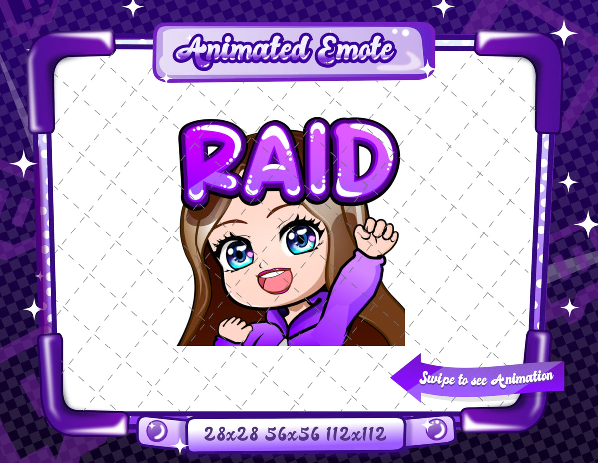 Animated Brown haired purple chibi emotes V1