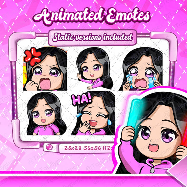 Animated black hair chibi emotes V2