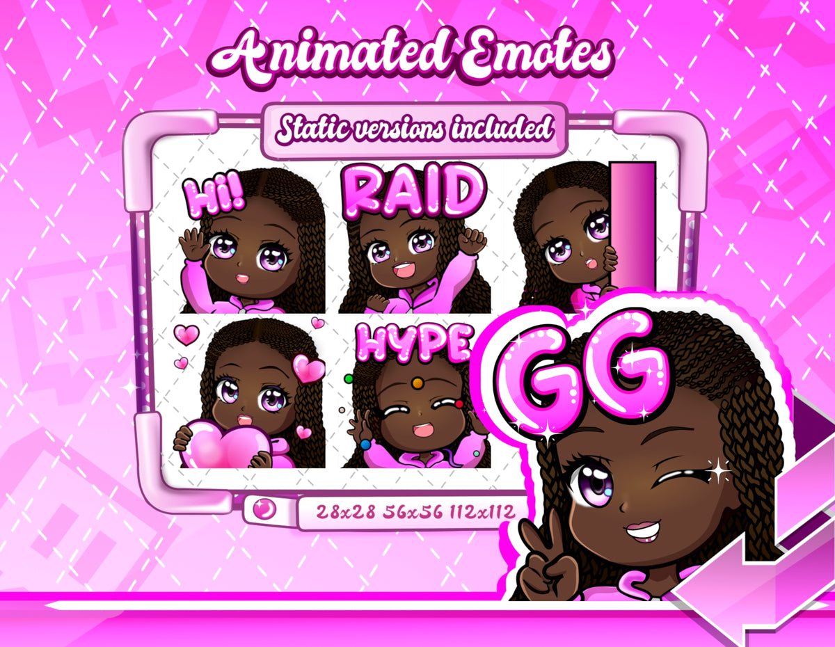Animated braided black girl chibi emotes V1