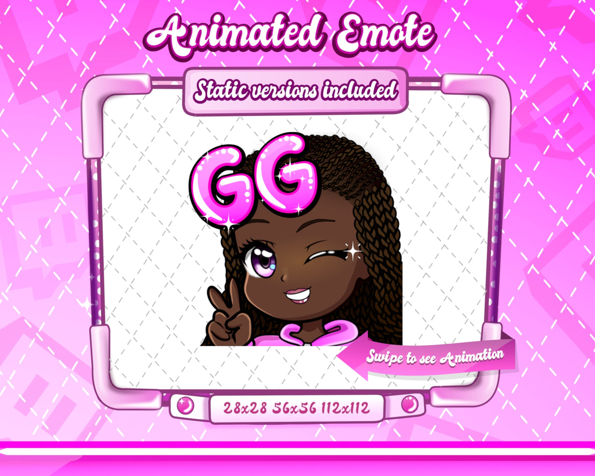 Animated braided black girl chibi emotes V1