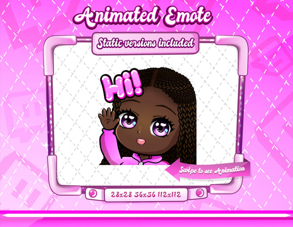 Animated braided black girl chibi emotes V1