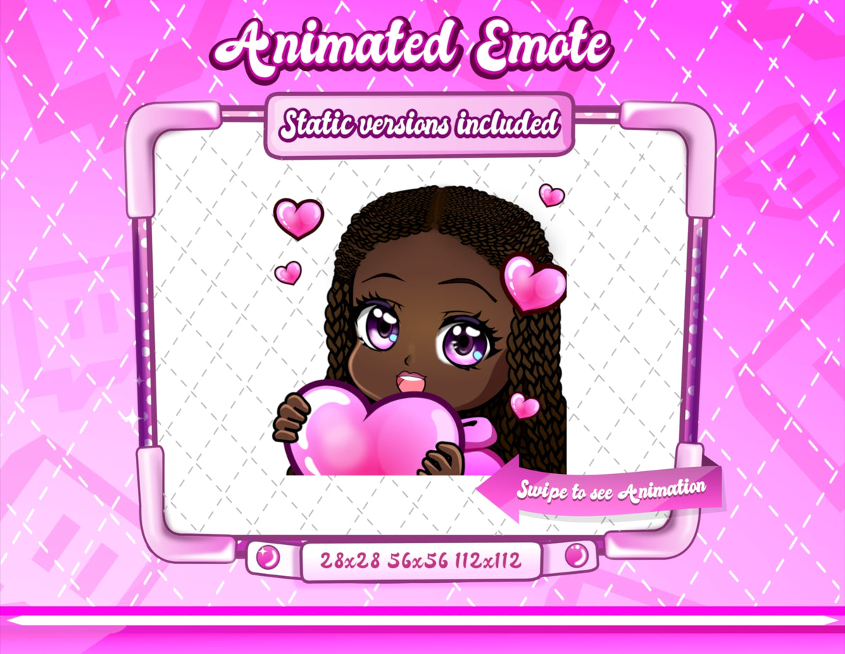Animated braided black girl chibi emotes V1