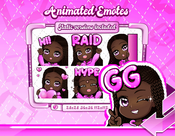 Animated braided black girl chibi emotes V1