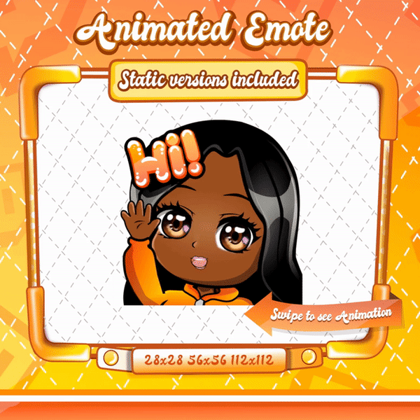 Animated black girl orange chibi glam hi emote