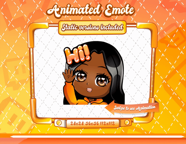 Animated black girl orange chibi glam hi emote