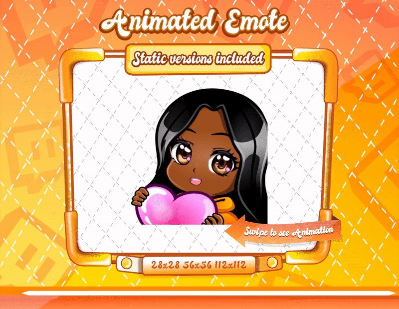 Animated black girl orange chibi glam love emote