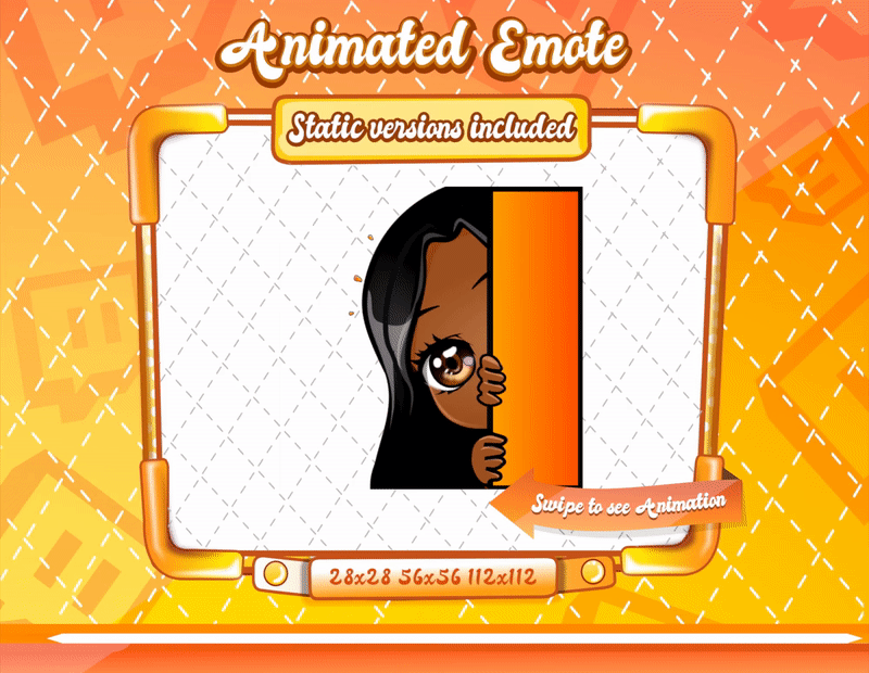 Animated black girl orange chibi glam lurk emote