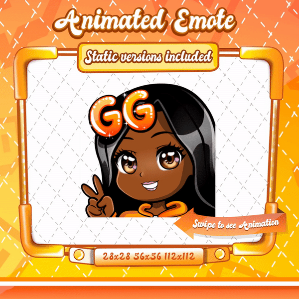 Animated black girl orange chibi glam GG emote
