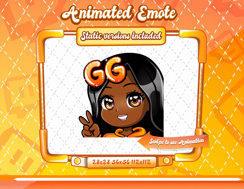 Animated black girl orange chibi glam GG emote